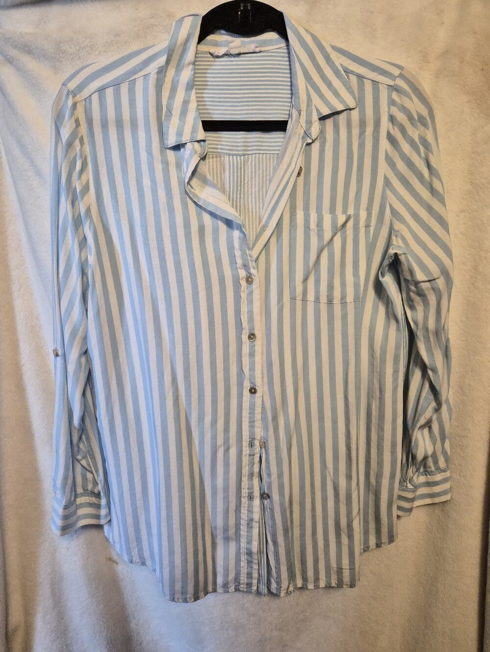 Jane +Delancey Women Pasel Blue Striped Long Sleeve Button-up Med Lightweight